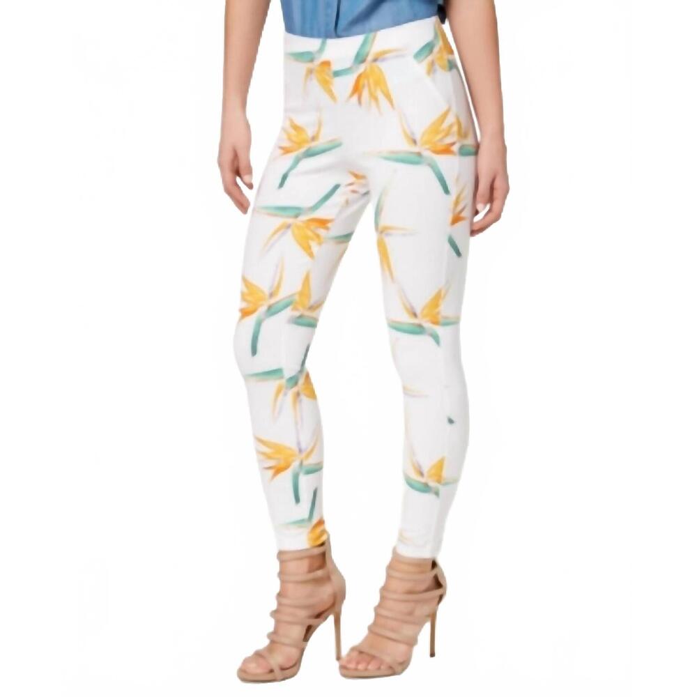 NEW HUE women's tropical floral skimmer leggings in white